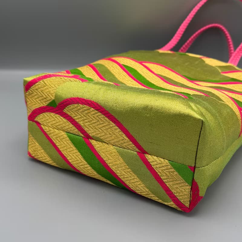 着物 帯 リメイク ハンドメイド トートバッグ 緑 ピンク