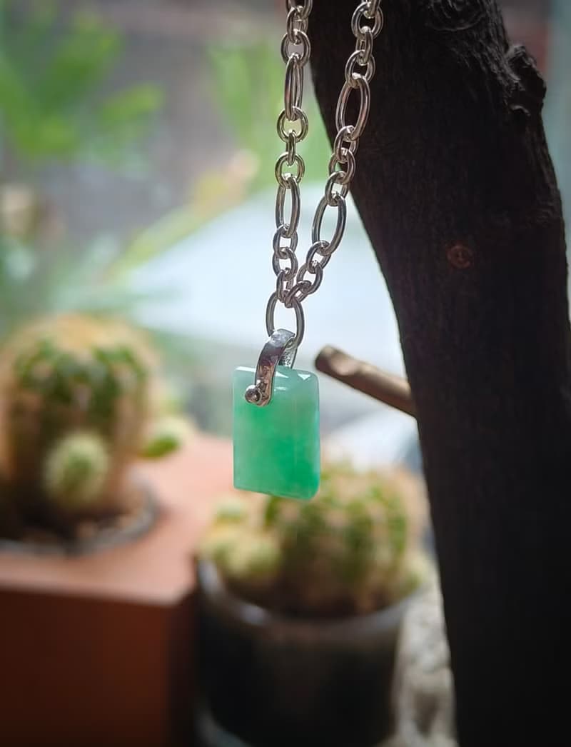 緬甸天然冰綠無事牌純銀手鍊81722