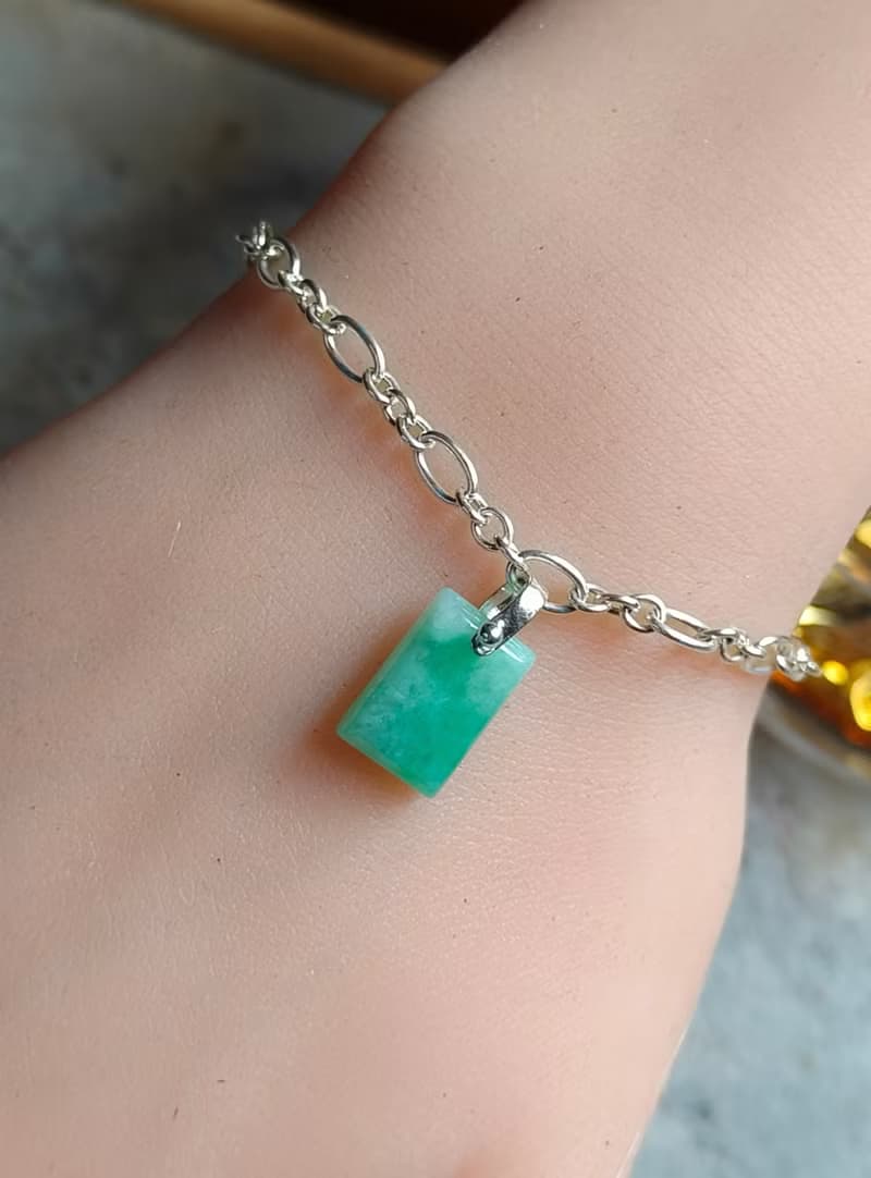 緬甸天然冰綠無事牌純銀手鍊81722