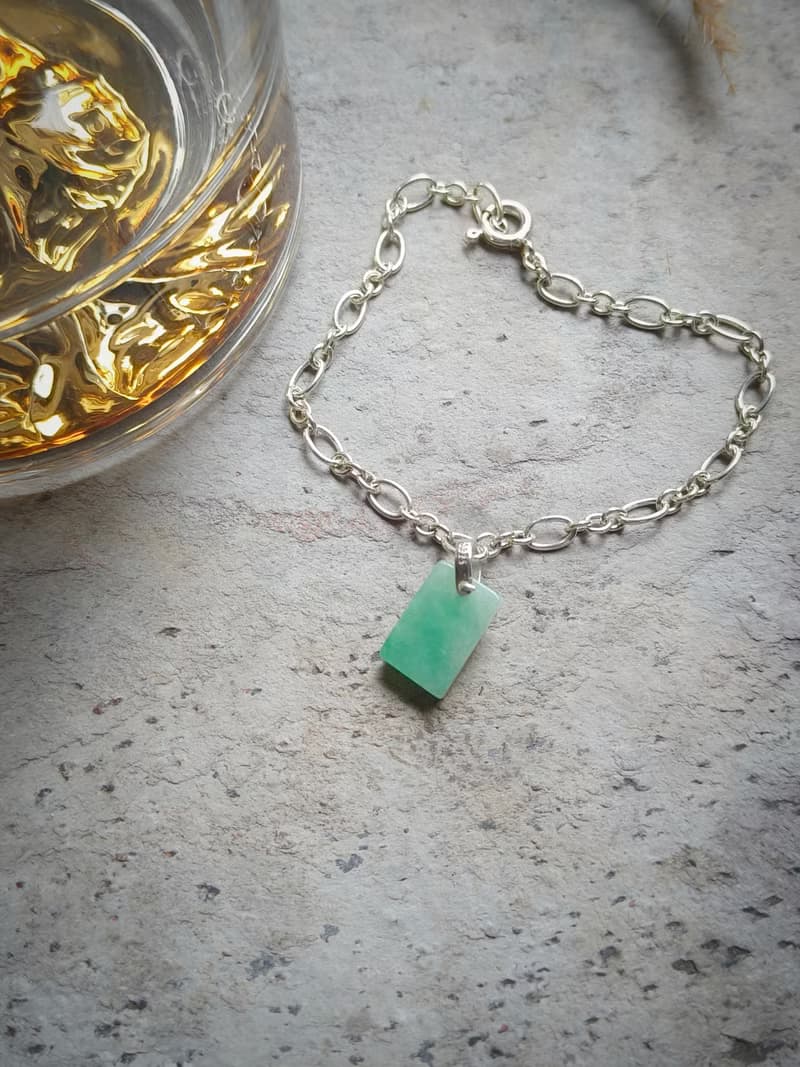 緬甸天然冰綠無事牌純銀手鍊81722