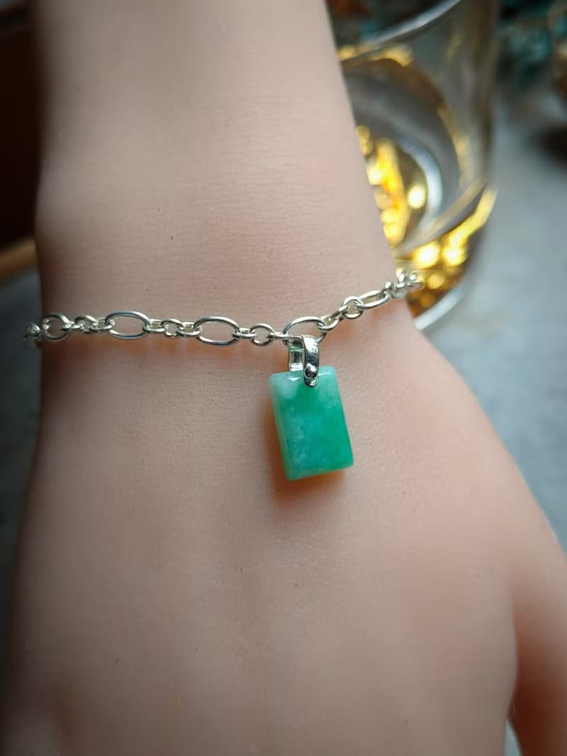 緬甸天然冰綠無事牌純銀手鍊81722