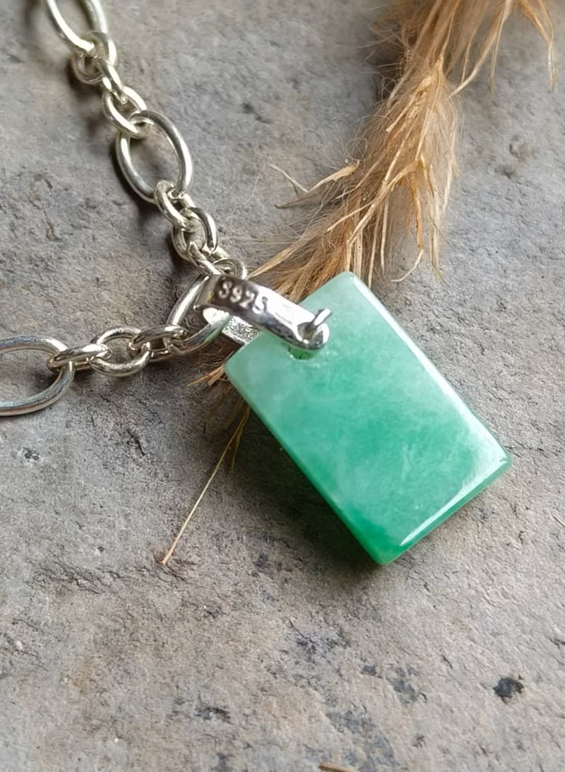 緬甸天然冰綠無事牌純銀手鍊81722