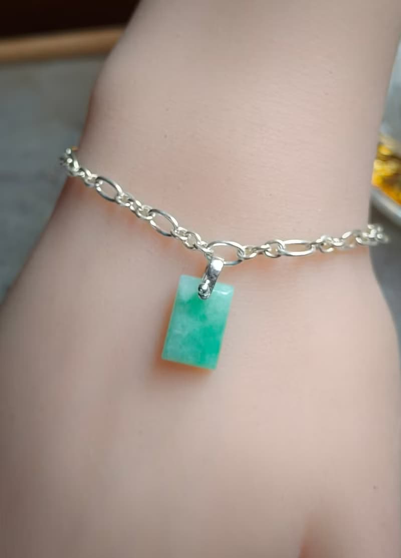 緬甸天然冰綠無事牌純銀手鍊81722