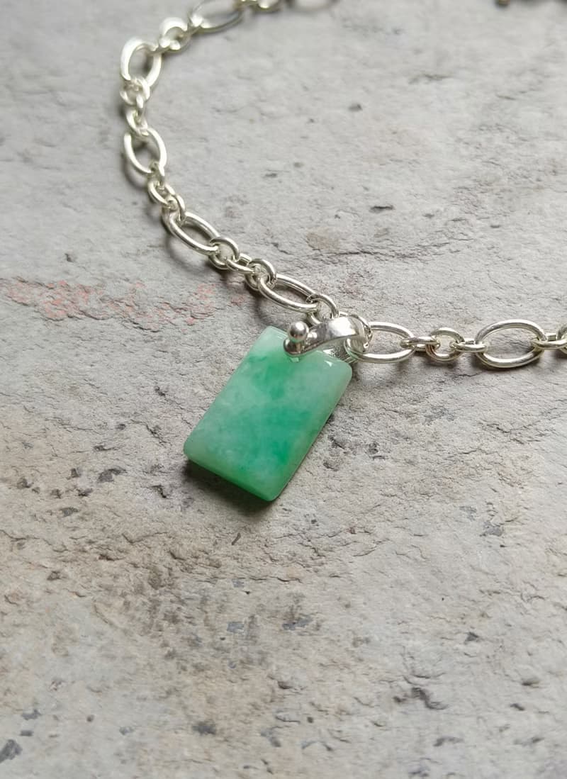 緬甸天然冰綠無事牌純銀手鍊81722