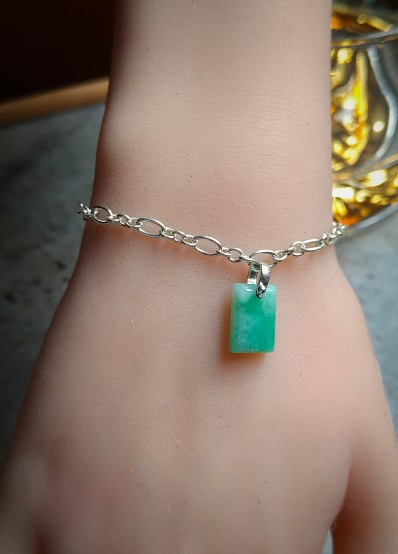 緬甸天然冰綠無事牌純銀手鍊81722