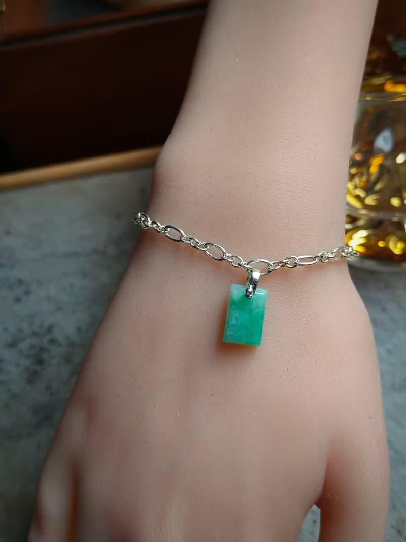 緬甸天然冰綠無事牌純銀手鍊81722