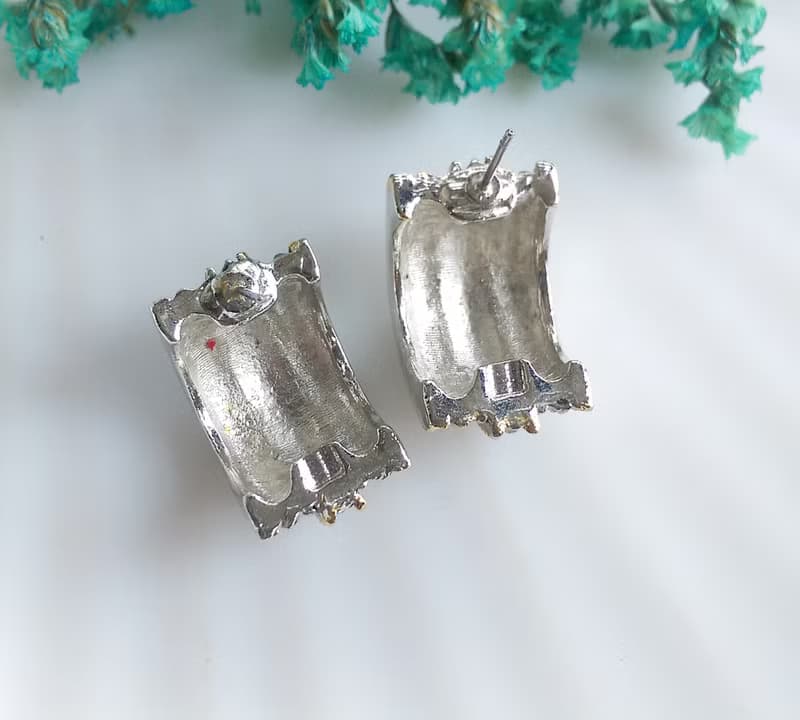 Vintage Jewelry 西洋古董飾品 金銀色調 寬版 個性  針式耳環