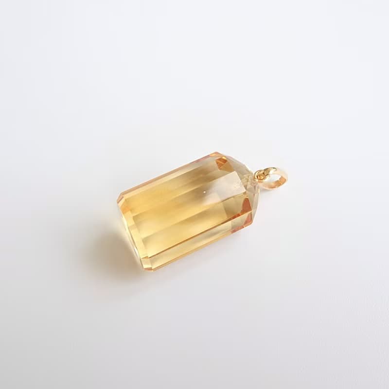 限量現貨 - 天然優質黃水晶 大號圓柱體切割 古董純 14K 金墜