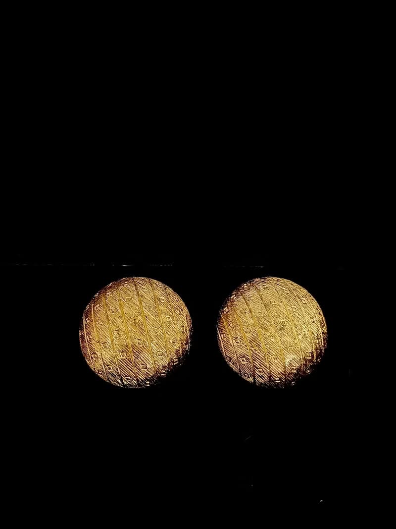 vintage jewelry  古典布紋金鈕扣造型  夾式耳環