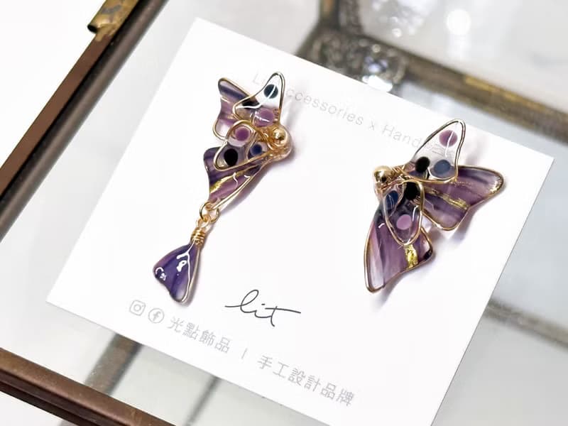 耳針x耳夾水晶花_夢之蝶(兩色)_光點飾品