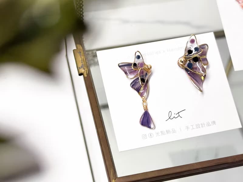 耳針x耳夾水晶花_夢之蝶(兩色)_光點飾品