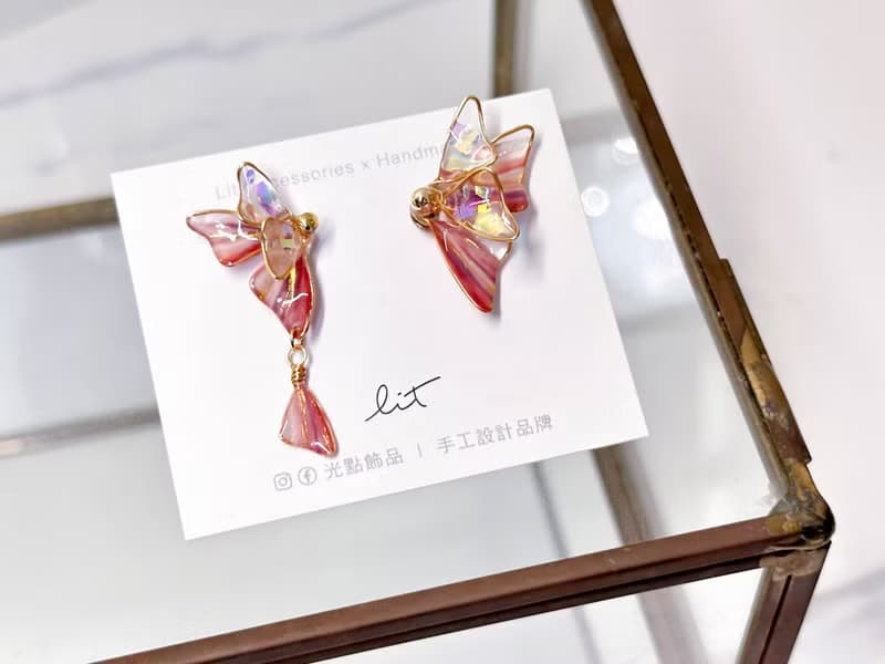 耳針x耳夾水晶花_夢之蝶(兩色)_光點飾品