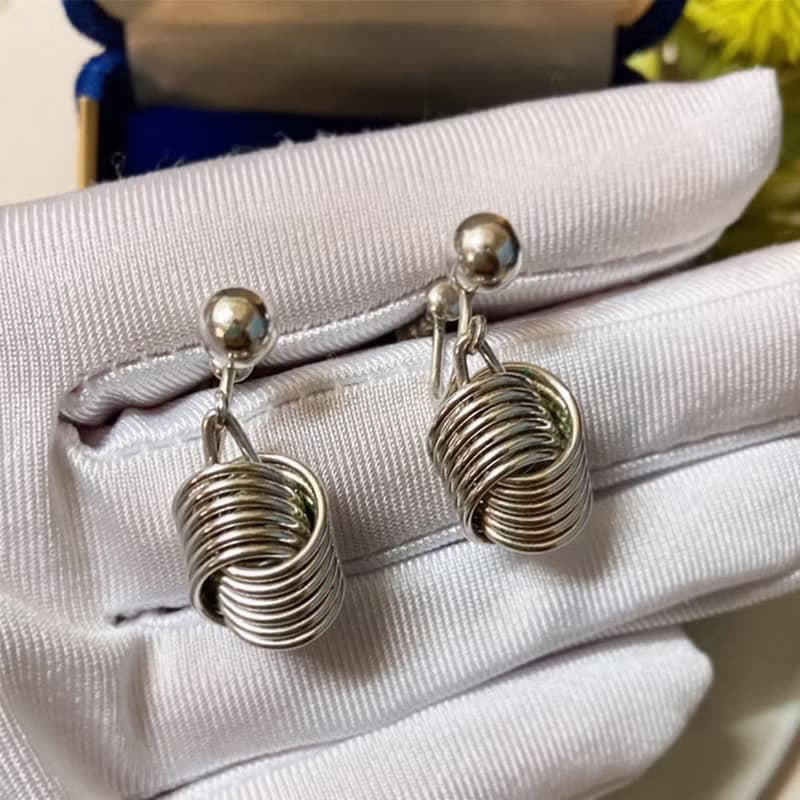 【西洋古董飾品】經典 搖擺 線條藝術風 銀線條交錯 銀 耳環 耳環