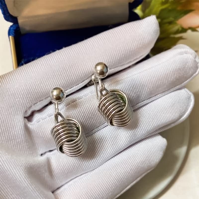 【西洋古董飾品】經典 搖擺 線條藝術風 銀線條交錯 銀 耳環 耳環
