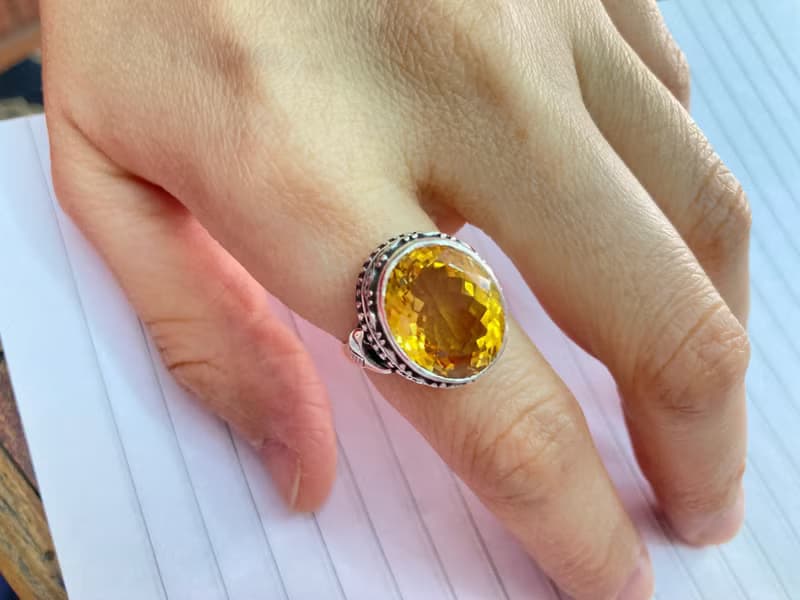 天然 黃水晶 戒指 尼泊爾 手工製 925純銀