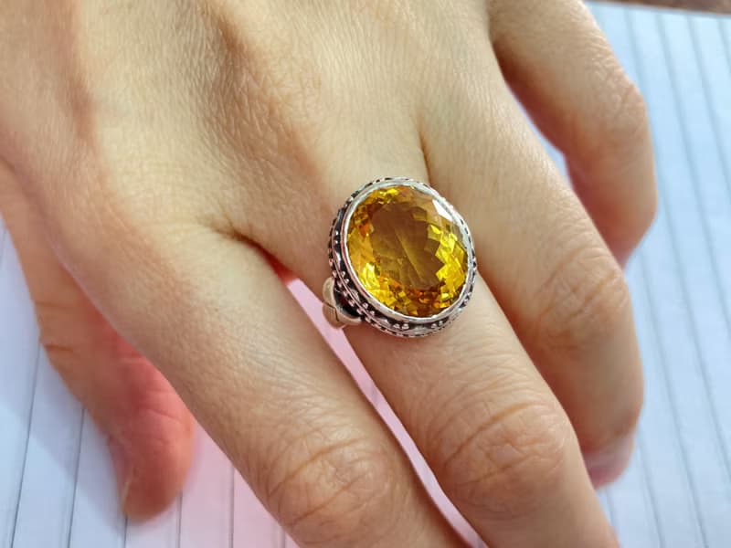 天然 黃水晶 戒指 尼泊爾 手工製 925純銀
