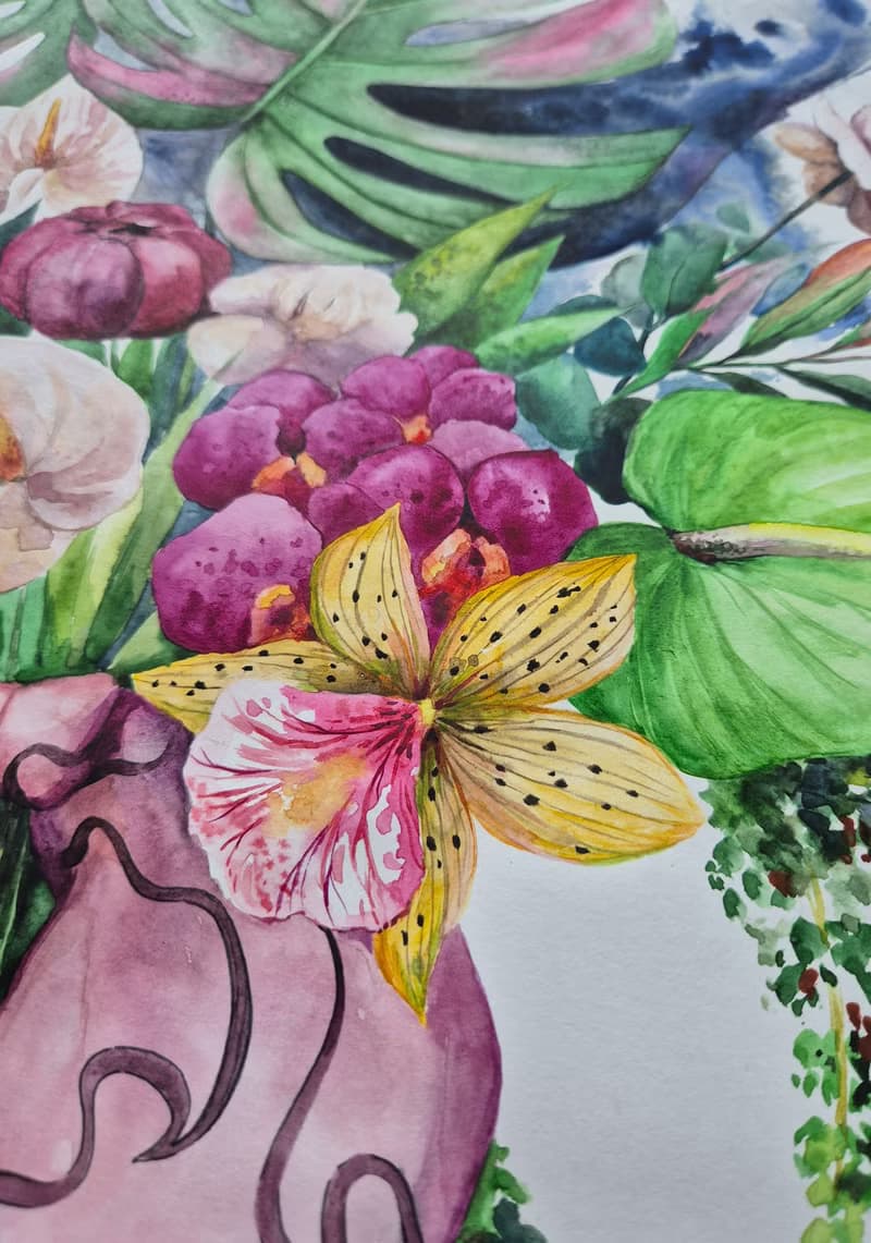 Watercolor bouquet of tropical flowers 1