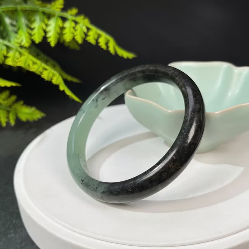 蛇紋玉手鐲 58MM 漸變水墨畫風 墨綠色岫玉手環 緩解疲勞穩定心緒