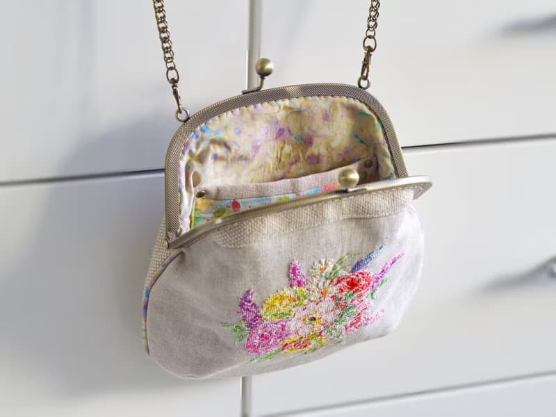 Handmade shoulder bag with cross stitched Blooming Marvellous bouquet, crossbody