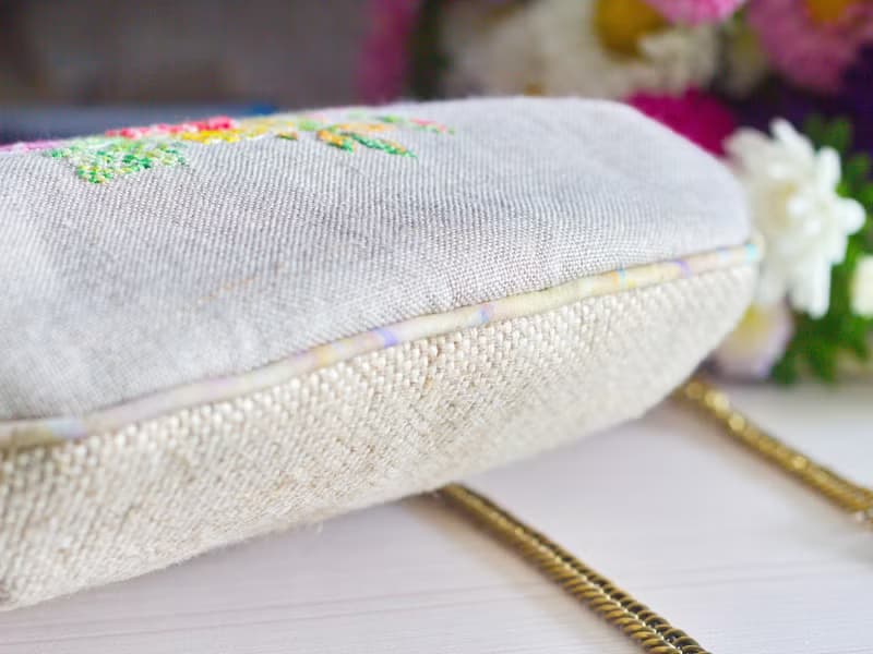 Handmade shoulder bag with cross stitched Blooming Marvellous bouquet, crossbody