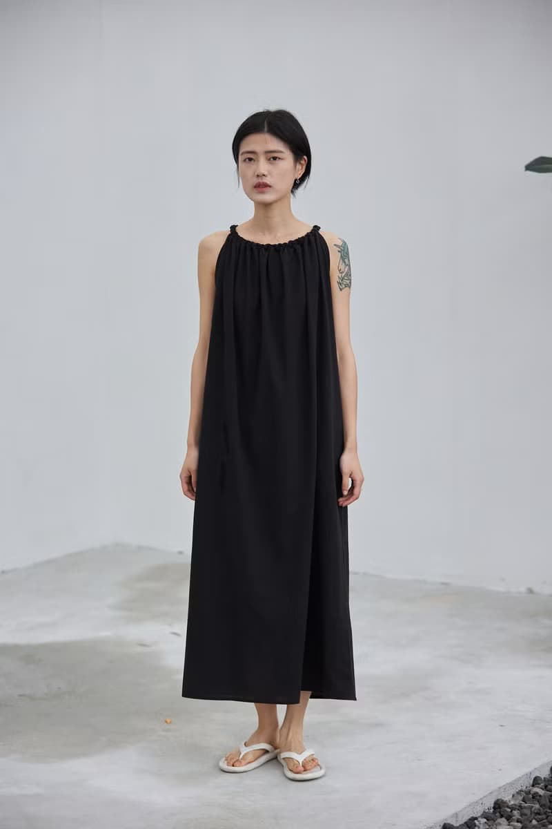 經典不過時黑色 必入 手縫麥穗挂脖系帶上衣/洋裝 環保棉天然纖維