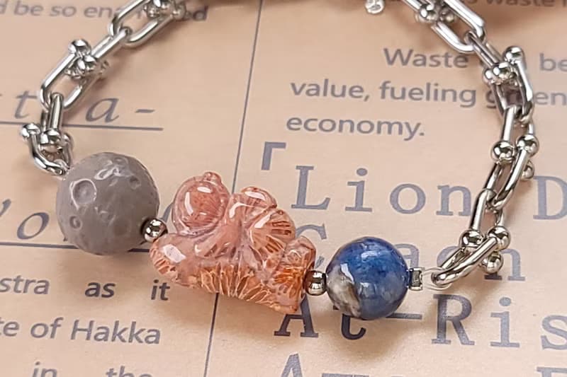 Six Cats 天然石 水晶 帶我去月球 設計款 白K金手鍊 手環 禮物