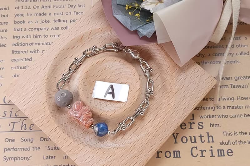 Six Cats 天然石 水晶 帶我去月球 設計款 白K金手鍊 手環 禮物