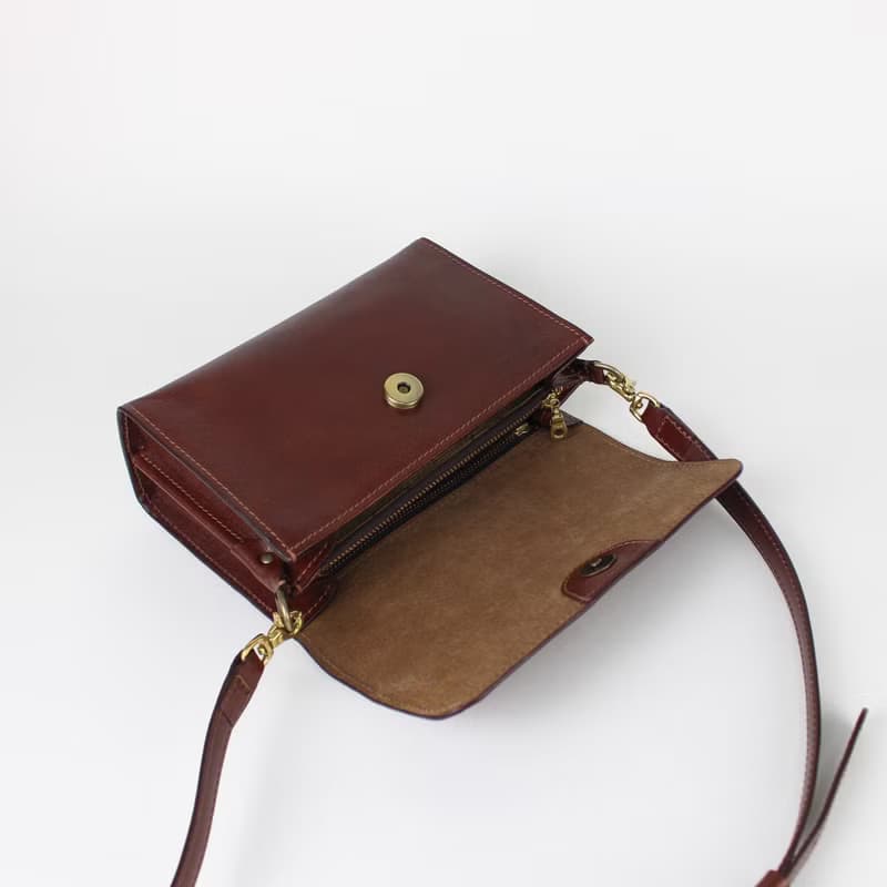L-3166  棕色義大利植鞣革牛皮斜背小包 生日情人節禮物