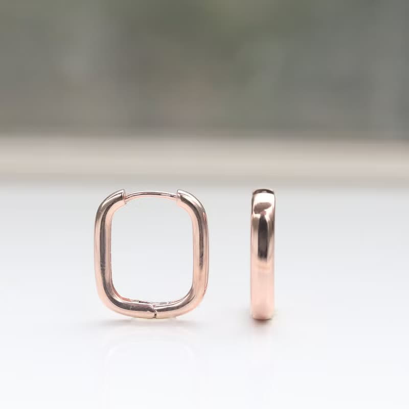 14K Square Thickness Lock Earring 方形厚金耳扣耳環