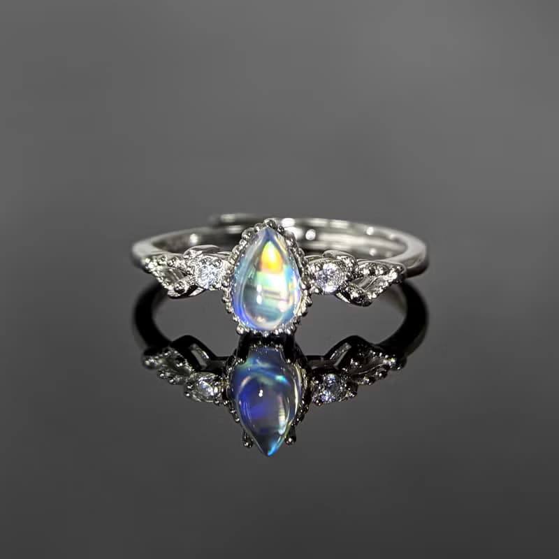 2件85折 | 印度月亮石純銀戒指 (強藍光 彩光 全淨玻璃體)