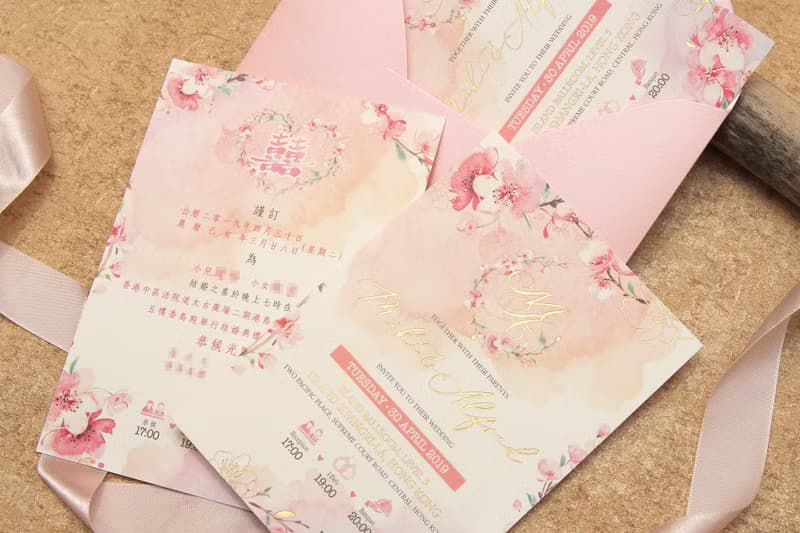 唯美浪漫日式櫻花水彩風格邀請咭喜帖