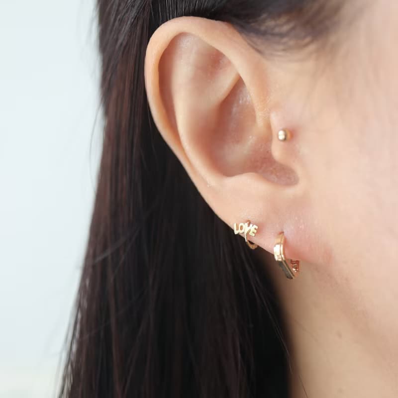 14K LOVE耳扣耳環 (內徑 5mm) (單個) 洗澡免摘  不褪色