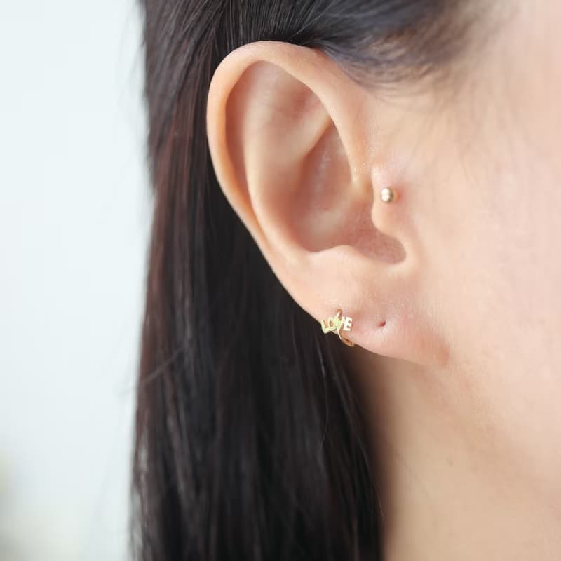 14K LOVE耳扣耳環 (內徑 5mm) (單個) 洗澡免摘  不褪色