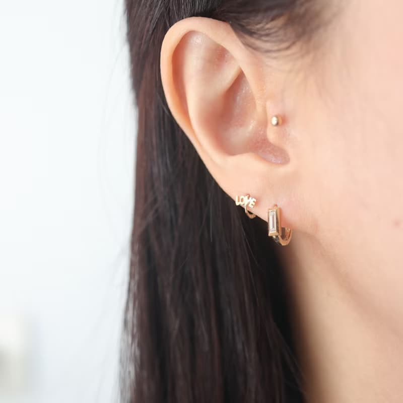 14K LOVE耳扣耳環 (內徑 5mm) (單個) 洗澡免摘  不褪色