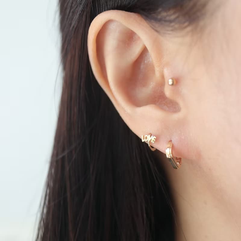 14K LOVE耳扣耳環 (內徑 5mm) (單個) 洗澡免摘  不褪色