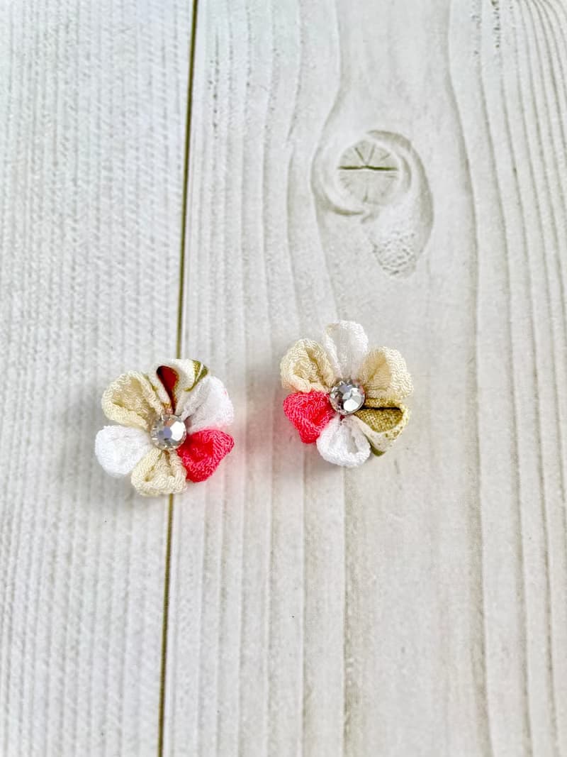 花朵耳環　傳統工藝品　妻見工作　粉紅色　白色