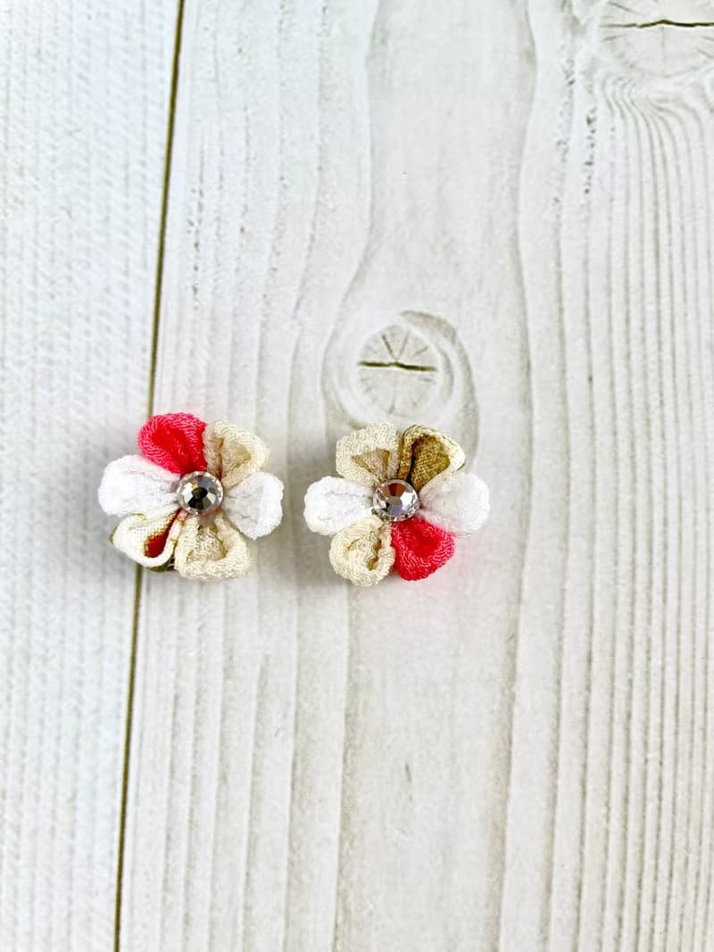花朵耳環　傳統工藝品　妻見工作　粉紅色　白色