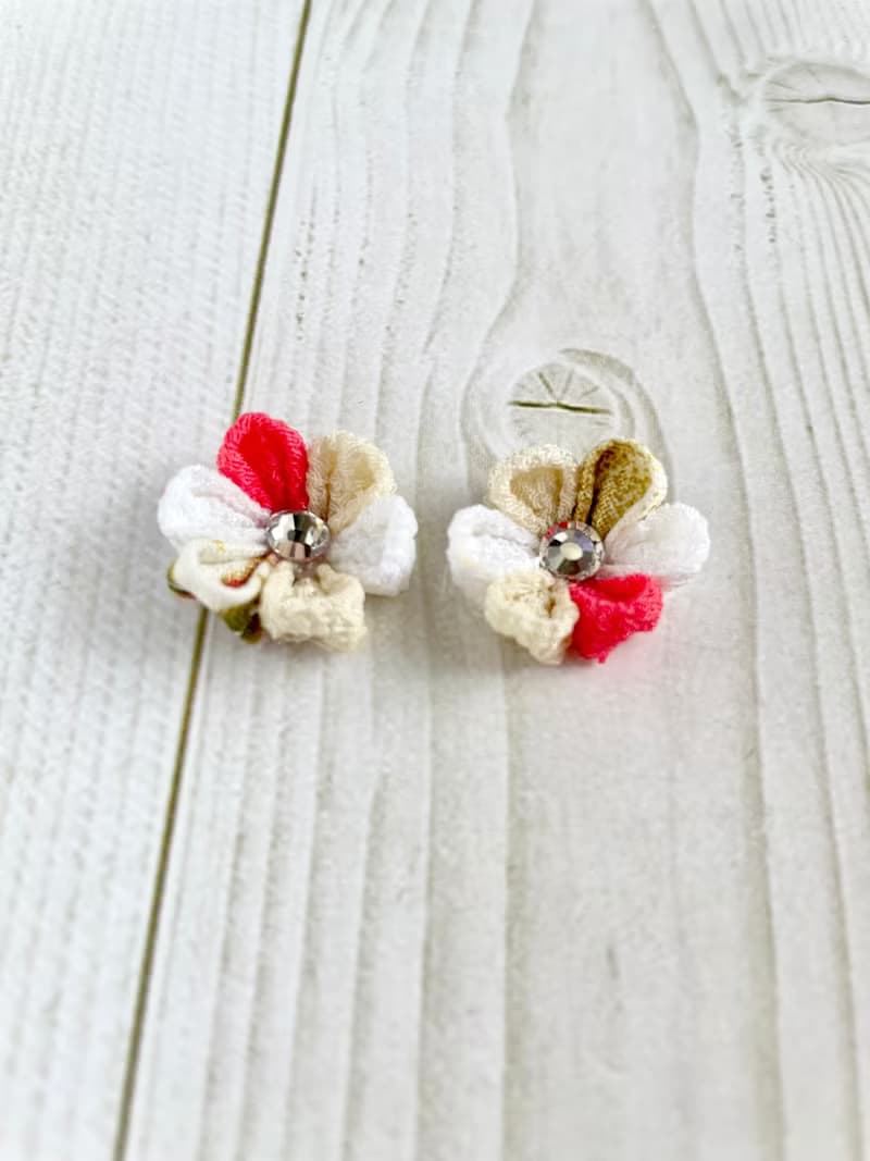 花朵耳環　傳統工藝品　妻見工作　粉紅色　白色