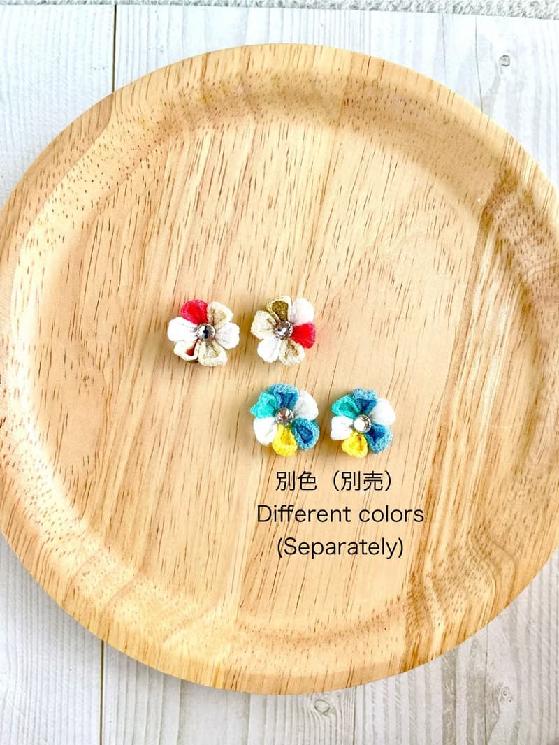 花朵耳環　傳統工藝品　妻見工作　粉紅色　白色