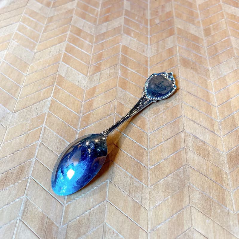 美國古董老物 OPEGON長春木圖騰把柄金屬製小湯匙