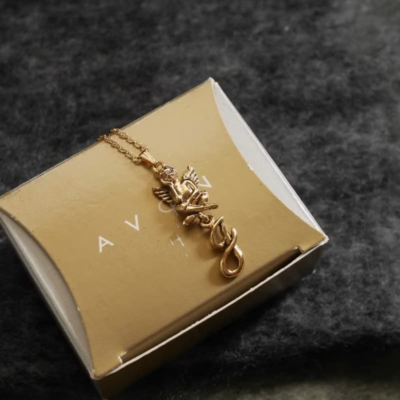古董1996金色天使字母J項鍊 ANON原裝盒 N828