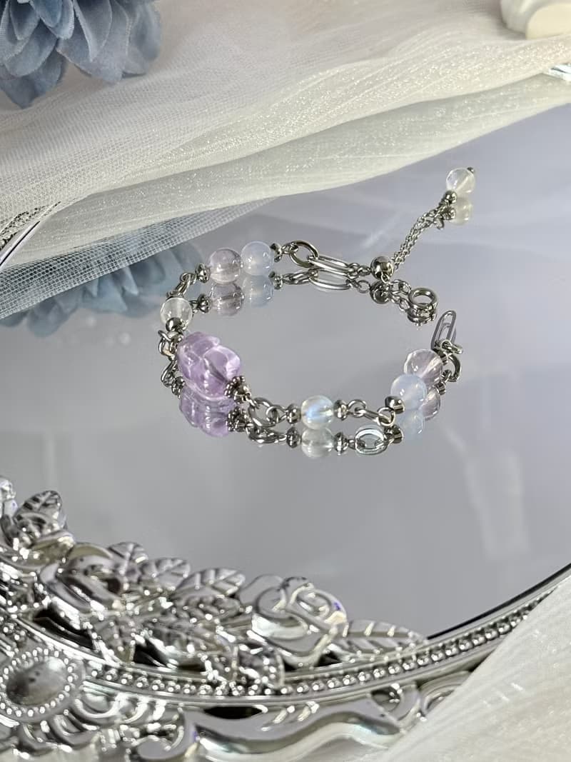 浪漫薰衣草貔貅女神手鍊/德魯納系列 - 醫療鋼/薰衣草紫水晶貔貅
