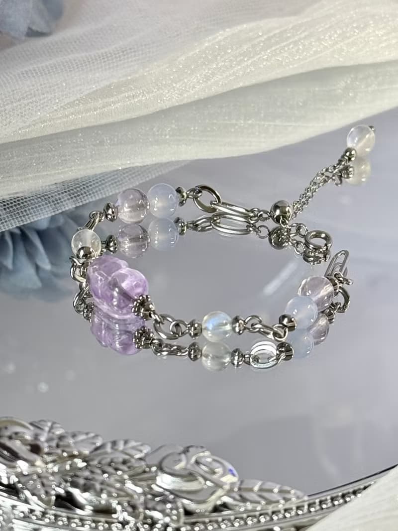 浪漫薰衣草貔貅女神手鍊/德魯納系列 - 醫療鋼/薰衣草紫水晶貔貅