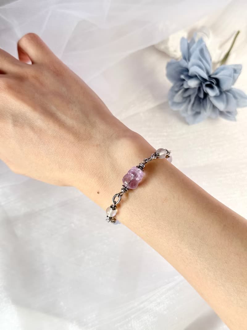 浪漫薰衣草貔貅女神手鍊/德魯納系列 - 醫療鋼/薰衣草紫水晶貔貅