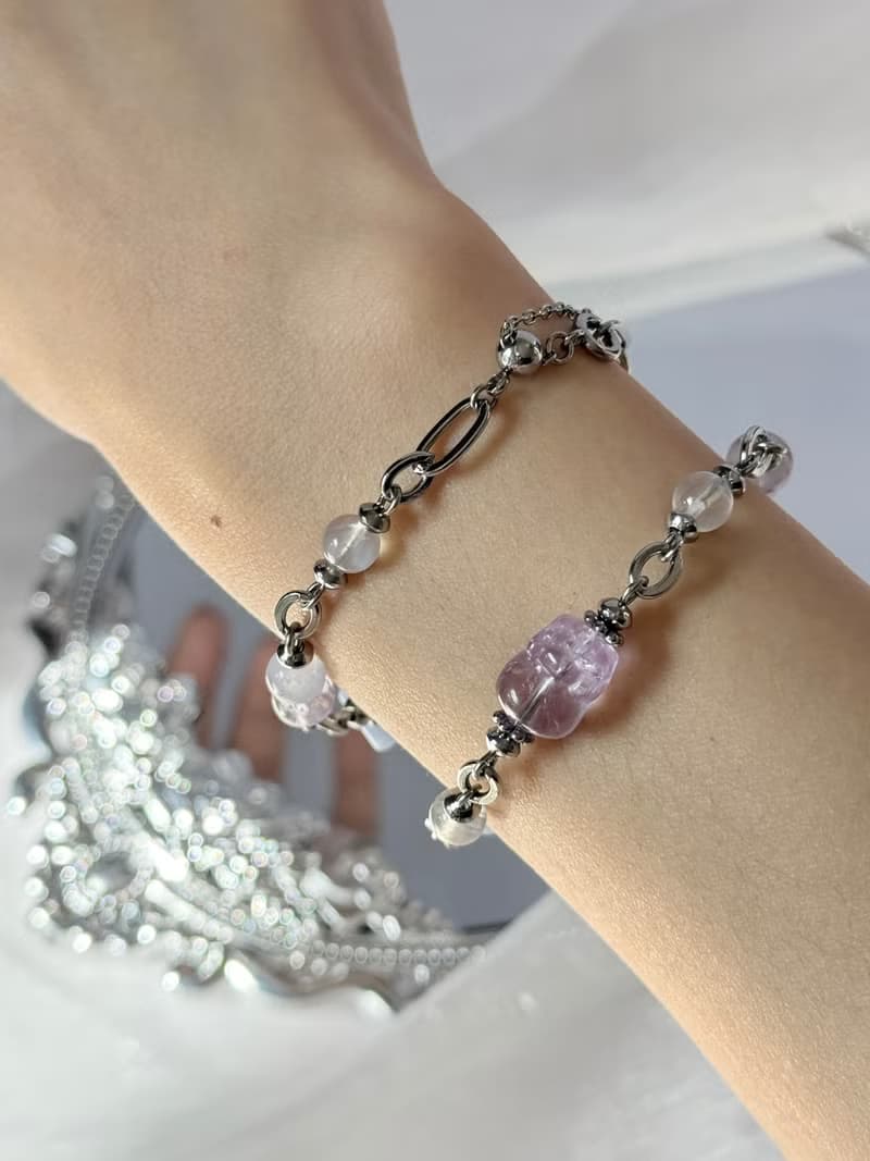 浪漫薰衣草貔貅女神手鍊/德魯納系列 - 醫療鋼/薰衣草紫水晶貔貅