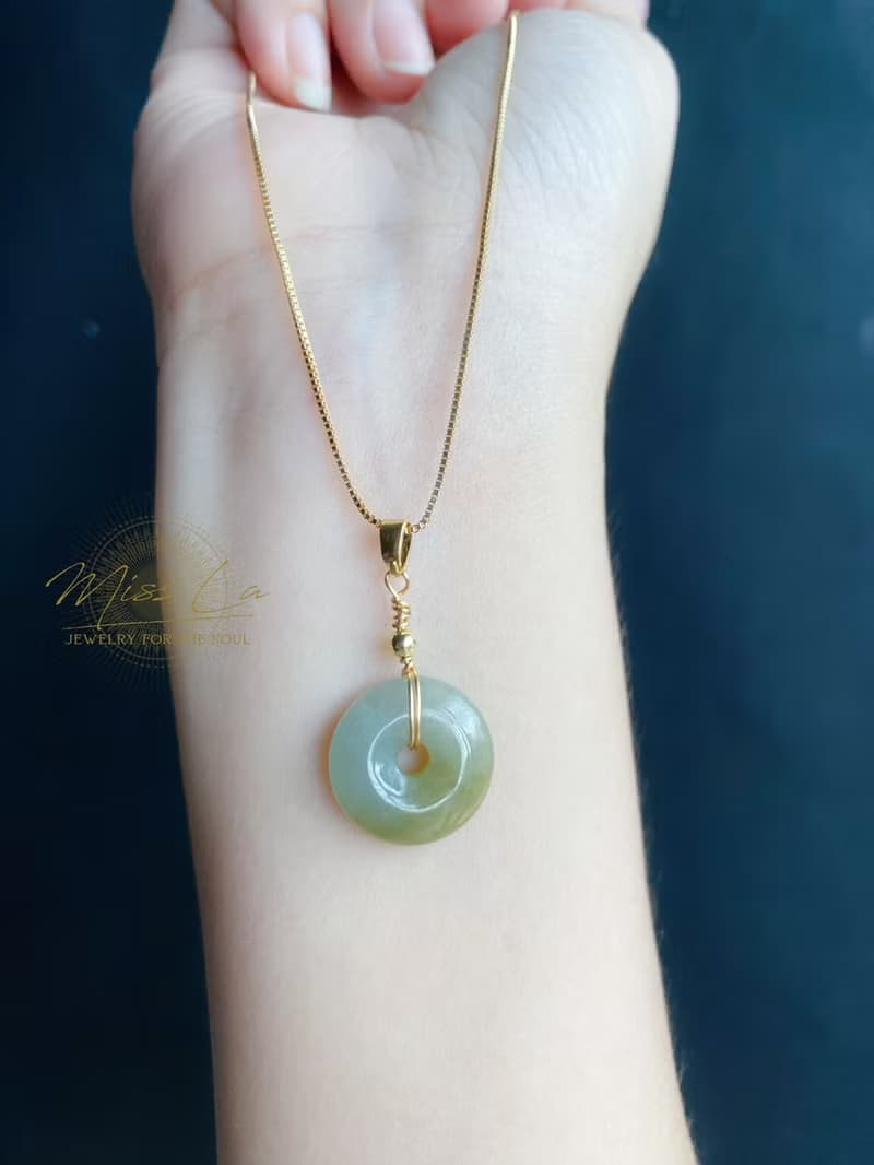 天然緬甸玉 翡翠 冰黃翡 平安扣 設計款 項鍊 禮物 生日禮物