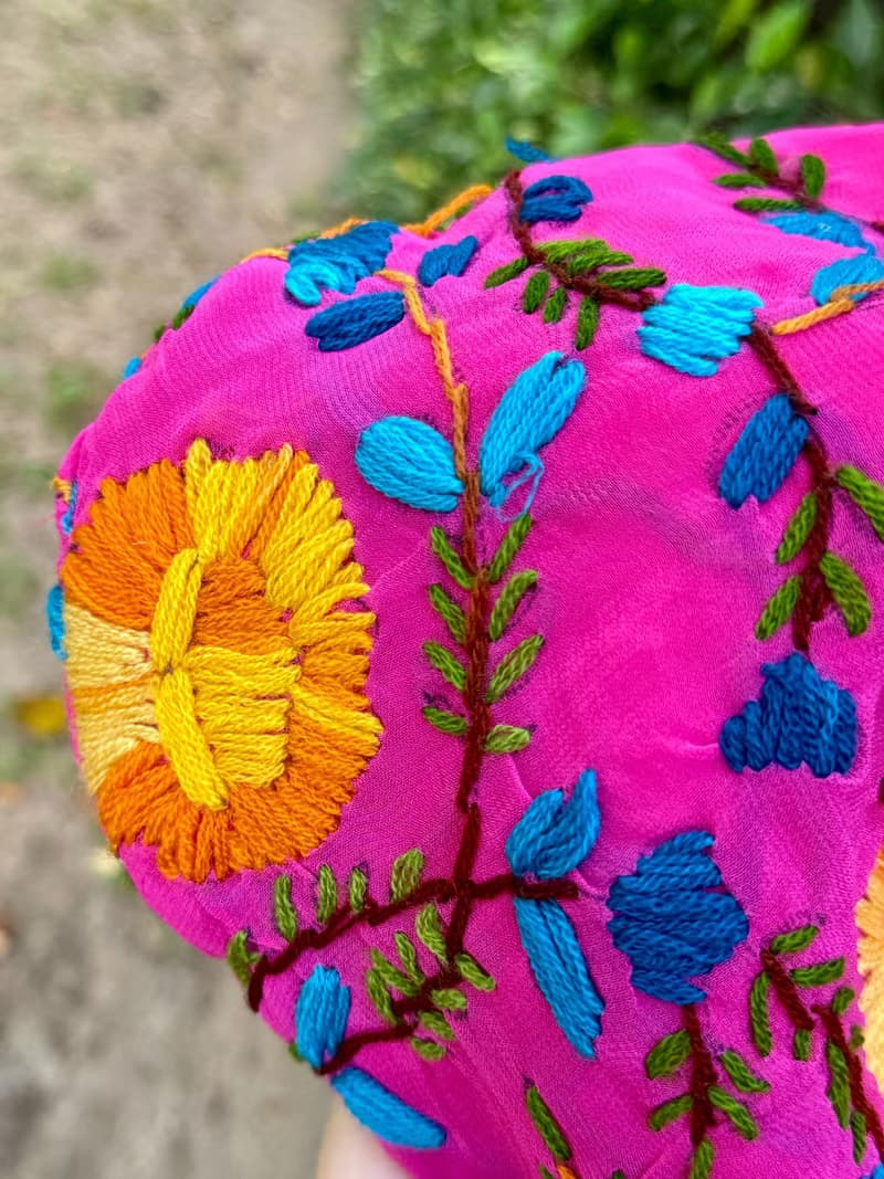 手工刺繡 桃紅色 花卉 手提包 小包 包包 手袋 手提袋