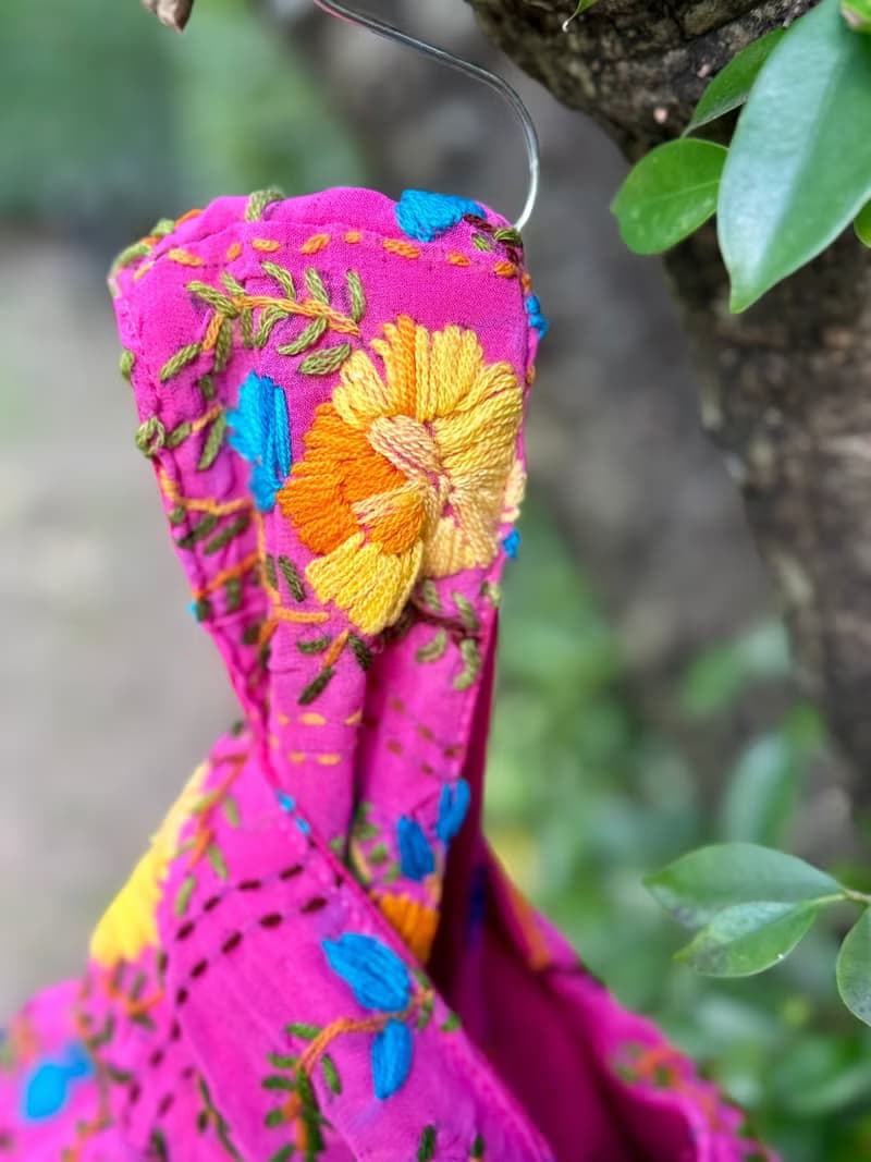 手工刺繡 桃紅色 花卉 手提包 小包 包包 手袋 手提袋