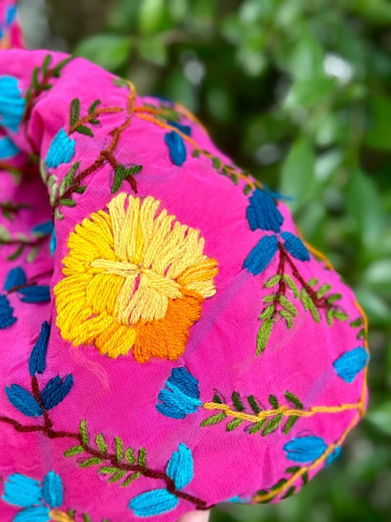 手工刺繡 桃紅色 花卉 手提包 小包 包包 手袋 手提袋