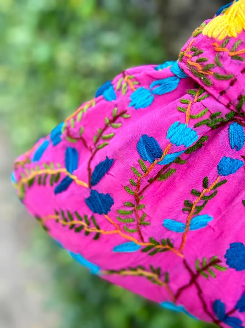 手工刺繡 桃紅色 花卉 手提包 小包 包包 手袋 手提袋